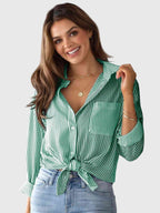 Women’s Striped Collared Shirt with Versatile Design