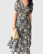 Women’s Floral A-Line Dress with Tulle Sleeves