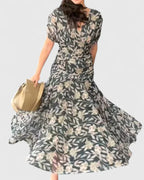 Women’s Floral A-Line Dress with Tulle Sleeves