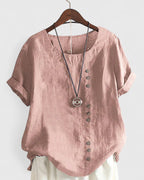 Women’s Comfortable Short Sleeve Blouse with Button-Front