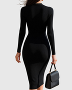 Women’s Zip-Front Ribbed Midi Dress - Body-Con Fit