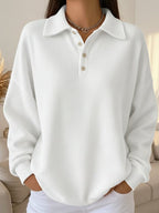 Women's Oversized Waffle Knit Polo Sweater – Casual Button-Down Collared Pullover