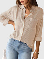 Women’s Striped Collared Shirt with Versatile Design