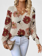 Aubrielynn | Women’s Floral Knit Sweater with V-Neck
