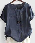 Women’s Comfortable Short Sleeve Blouse with Button-Front