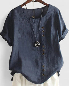 Women’s Comfortable Short Sleeve Blouse with Button-Front