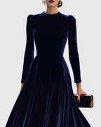 Women’s Navy Midi Dress with Cinched Waist