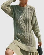 Eira | Women’s Cable Knit Sweater Dress with Pleats