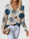 Aubrielynn | Women’s Floral Knit Sweater with V-Neck