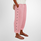Women’s Striped Wide-Leg Pants with Buttons