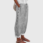 Women’s Striped Wide-Leg Pants with Buttons
