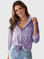 Women’s Striped Collared Shirt with Versatile Design