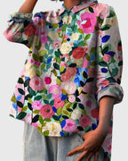 Women’s Floral Print Blouse with Button Placket