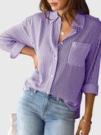 Women’s Striped Collared Shirt with Versatile Design