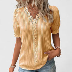 Women’s V-Neck Blouse with Hollow Short Sleeves
