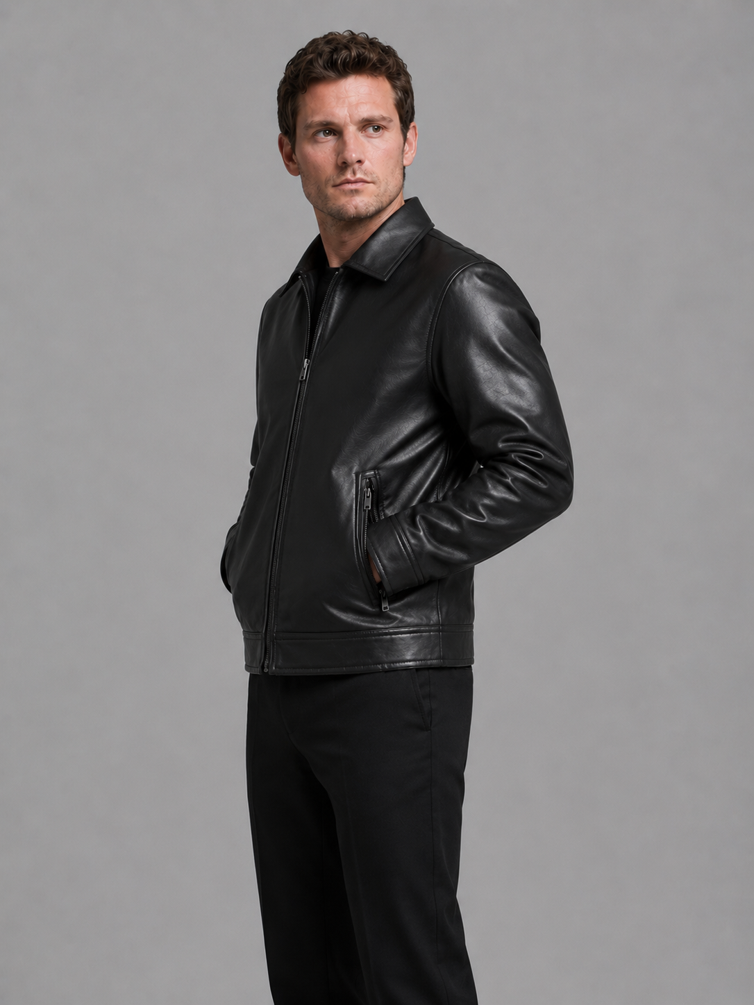Men's Black Jacket with Zip Pocket Closure