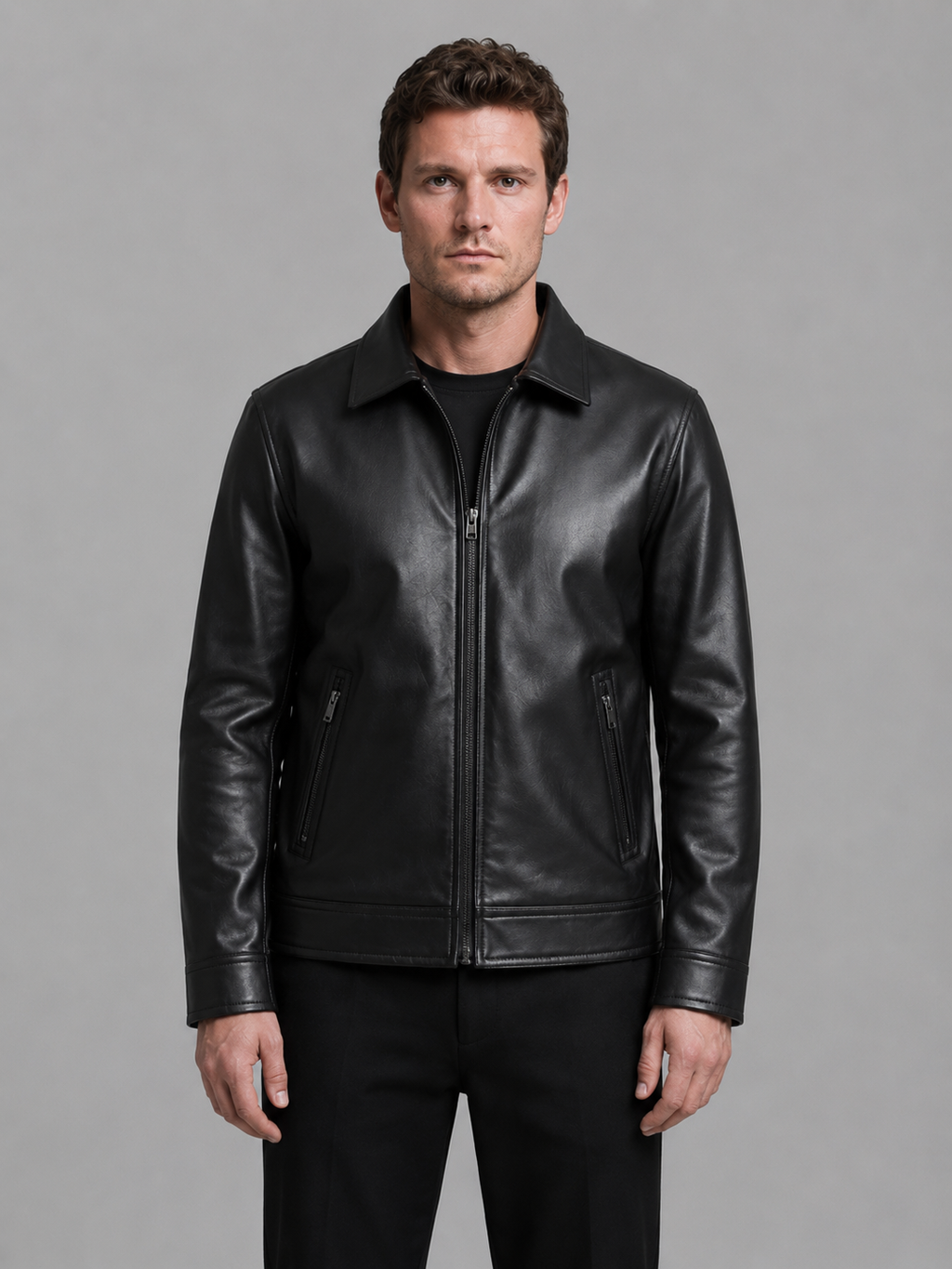 Men's Black Jacket with Zip Pocket Closure