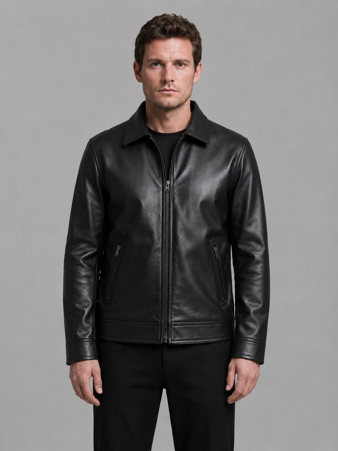 Men's Black Jacket with Zip Pocket Closure