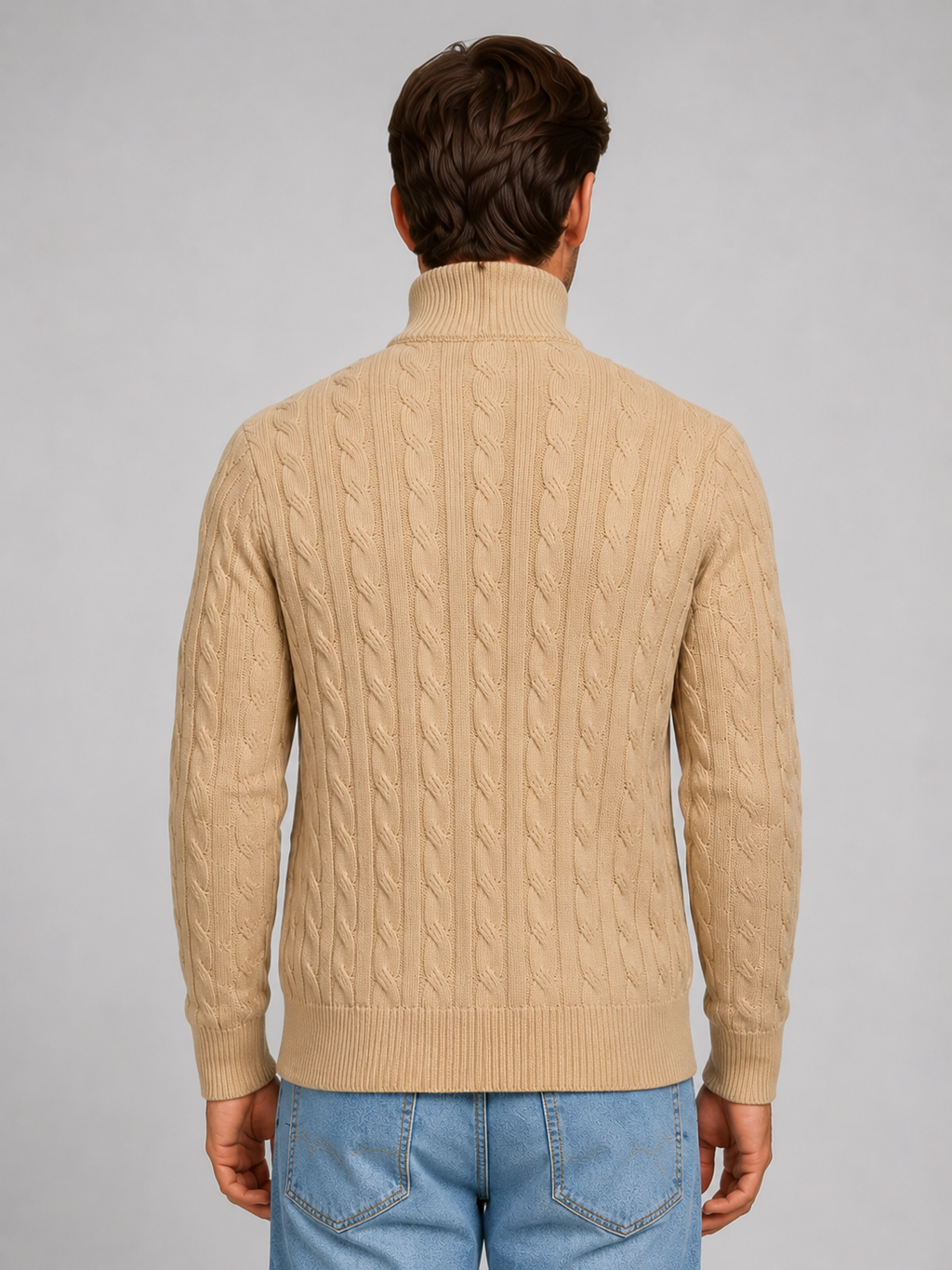 Men’s Cable Knit Jumper with Quarter Zip