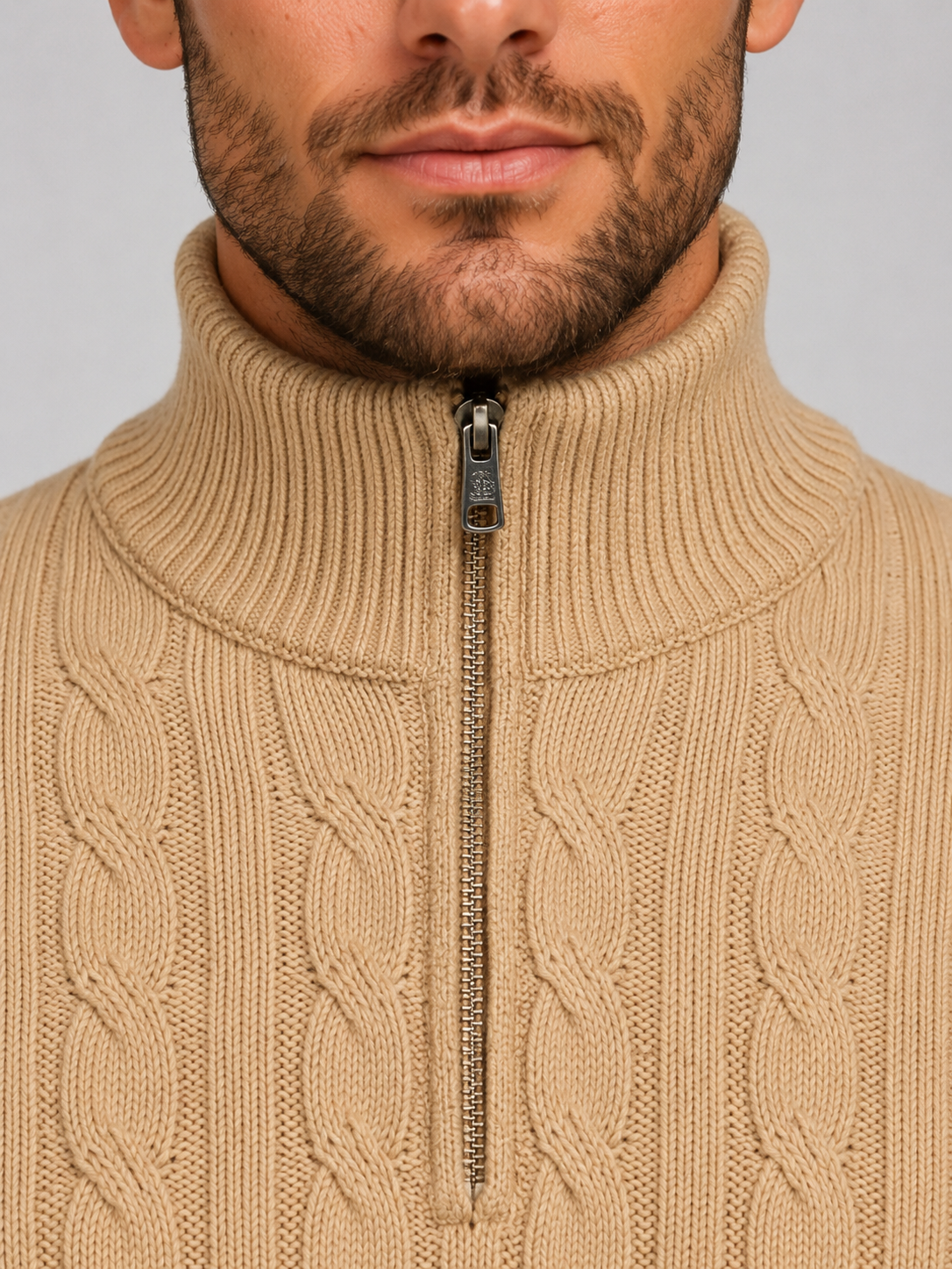 Men’s Cable Knit Jumper with Quarter Zip
