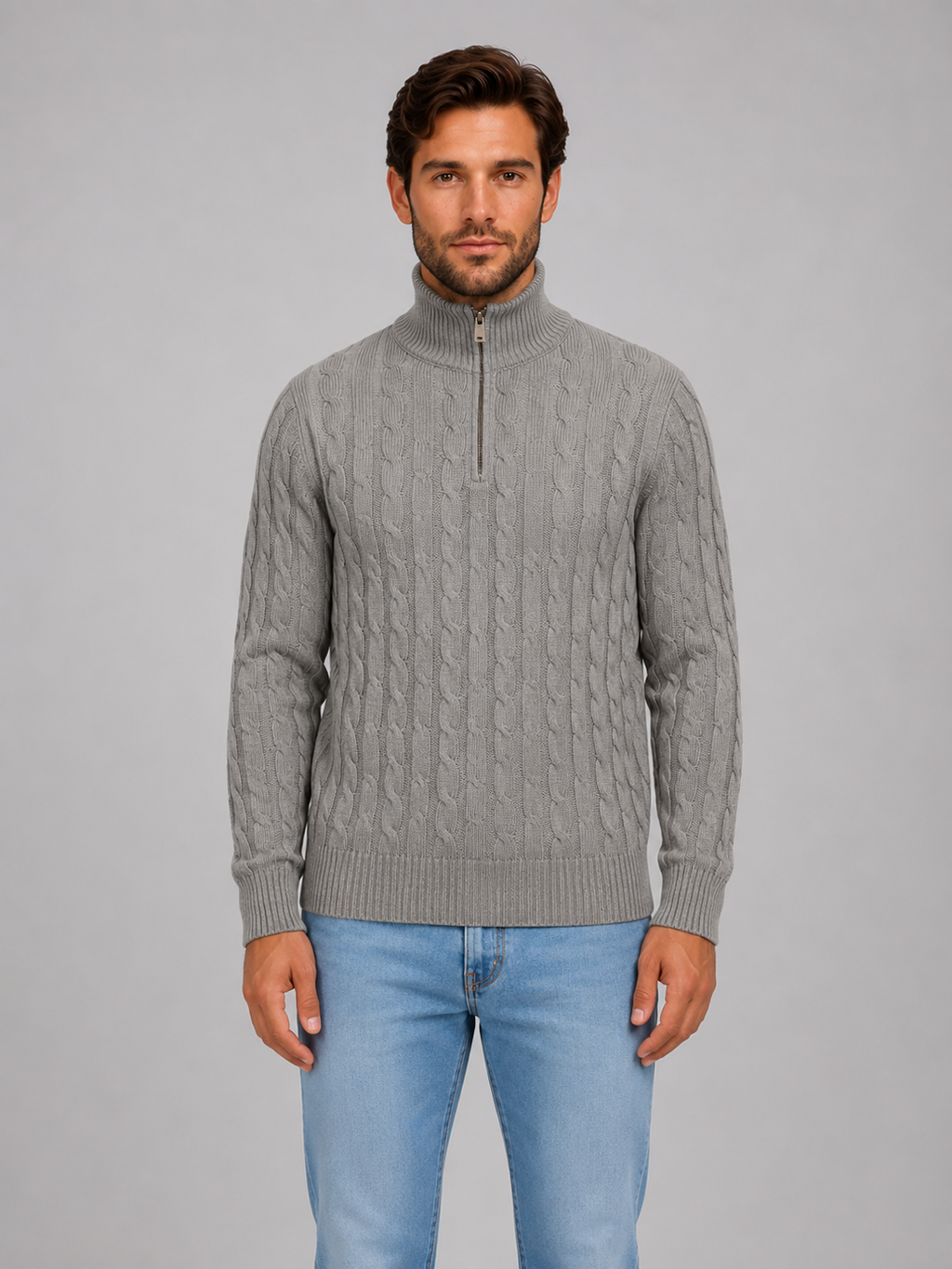 Men’s Cable Knit Jumper with Quarter Zip
