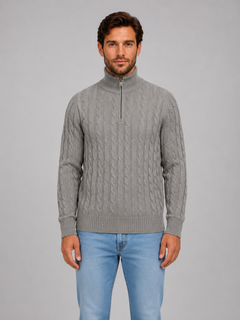 Men’s Cable Knit Jumper with Quarter Zip
