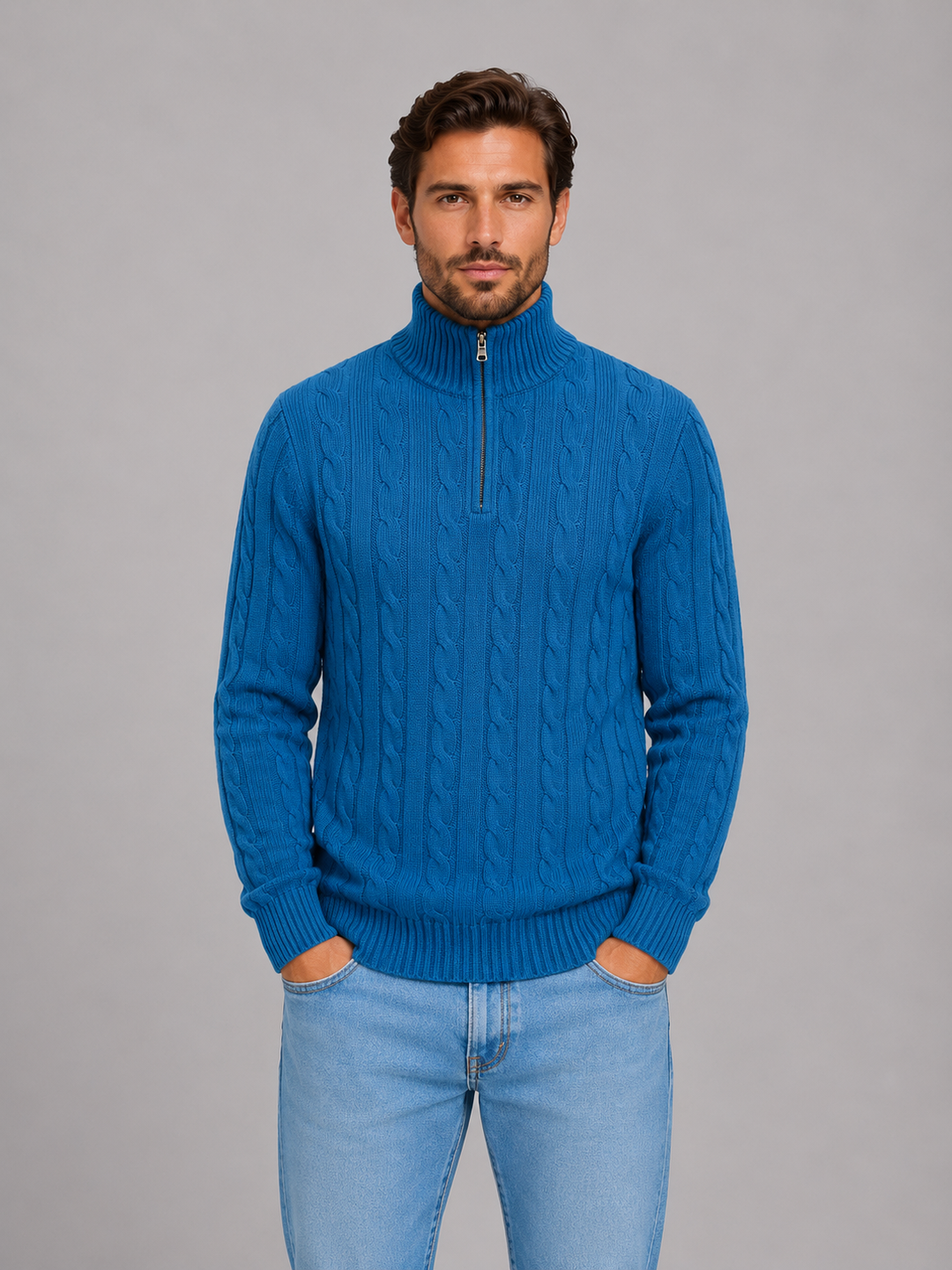 Men’s Cable Knit Jumper with Quarter Zip
