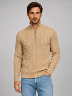Men’s Cable Knit Jumper with Quarter Zip