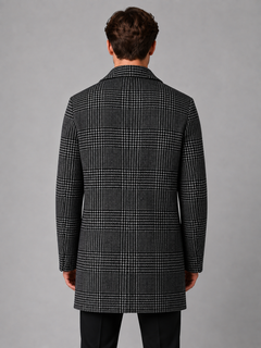 Men’s Checked Overcoat with Single Button Fastening