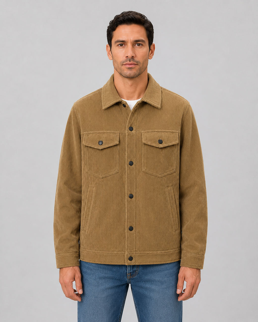 Men's Corduroy Overshirt with Snap Button Fastening