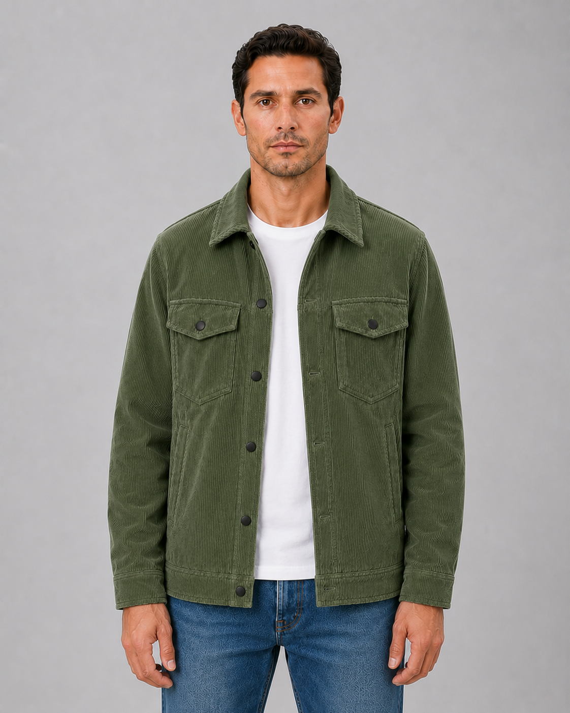 Men's Corduroy Overshirt with Snap Button Fastening