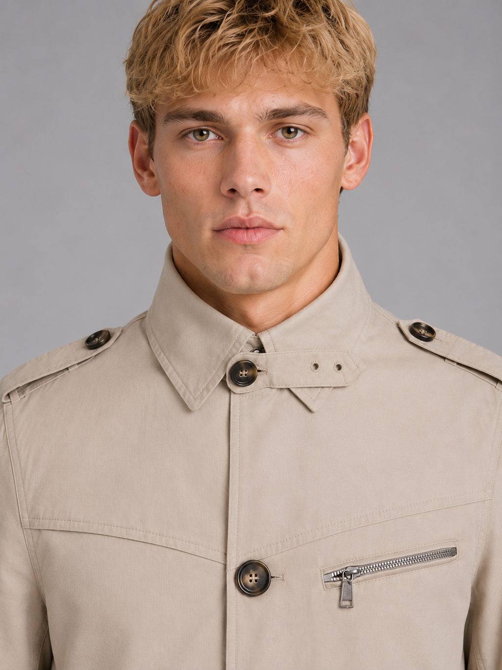 Men's Double Breasted Coat with Zip Pocket
