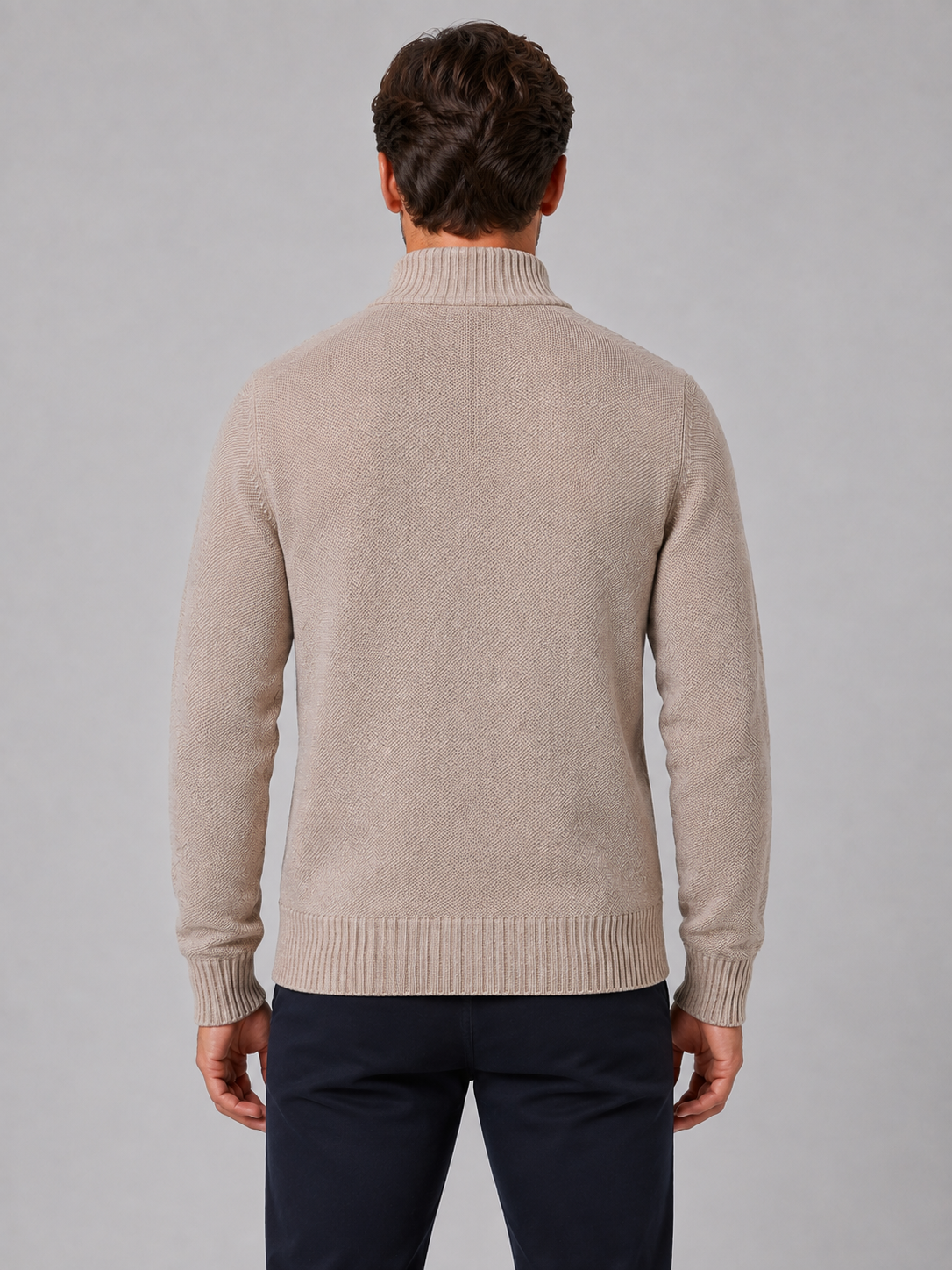Men's Full Zip Cardigan with Funnel Neck