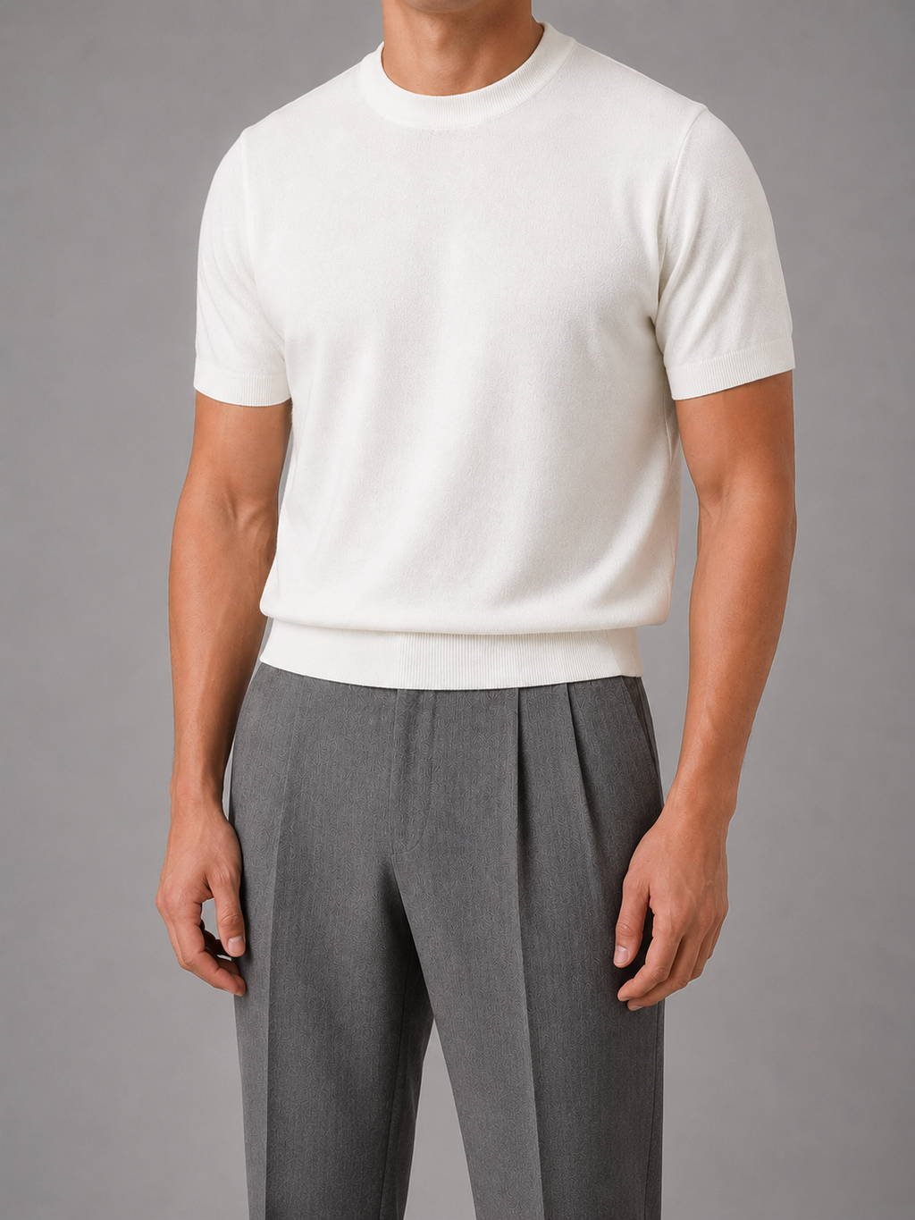 Men's Grey Knit Top with Crew Neck