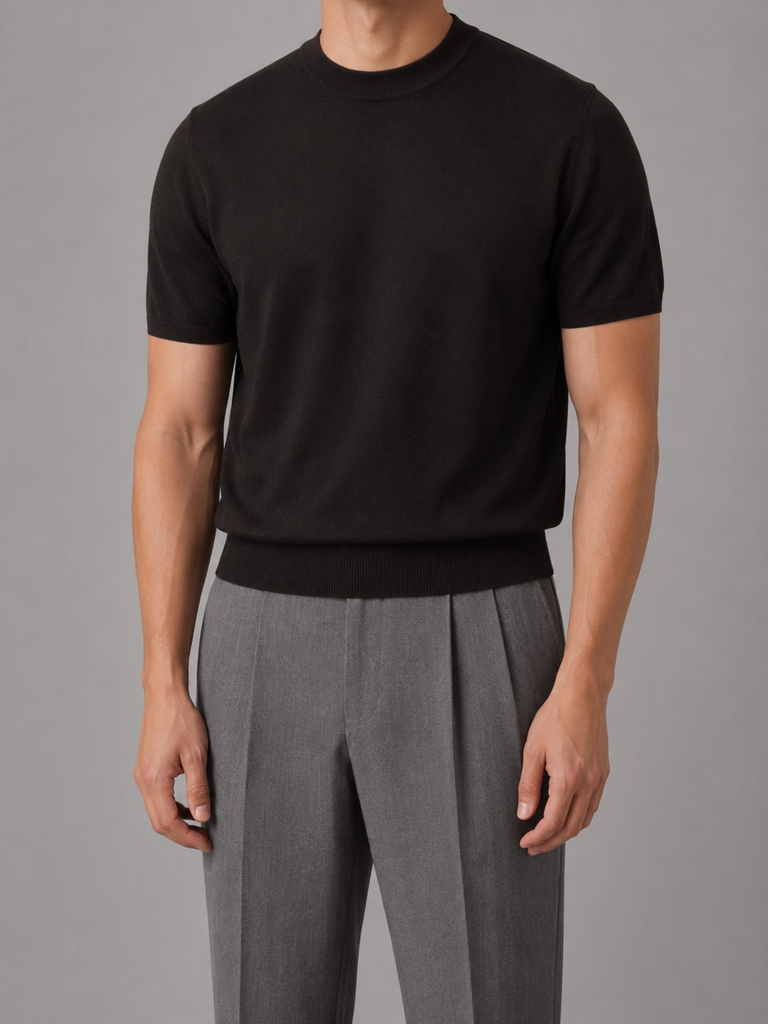 Men's Grey Knit Top with Crew Neck