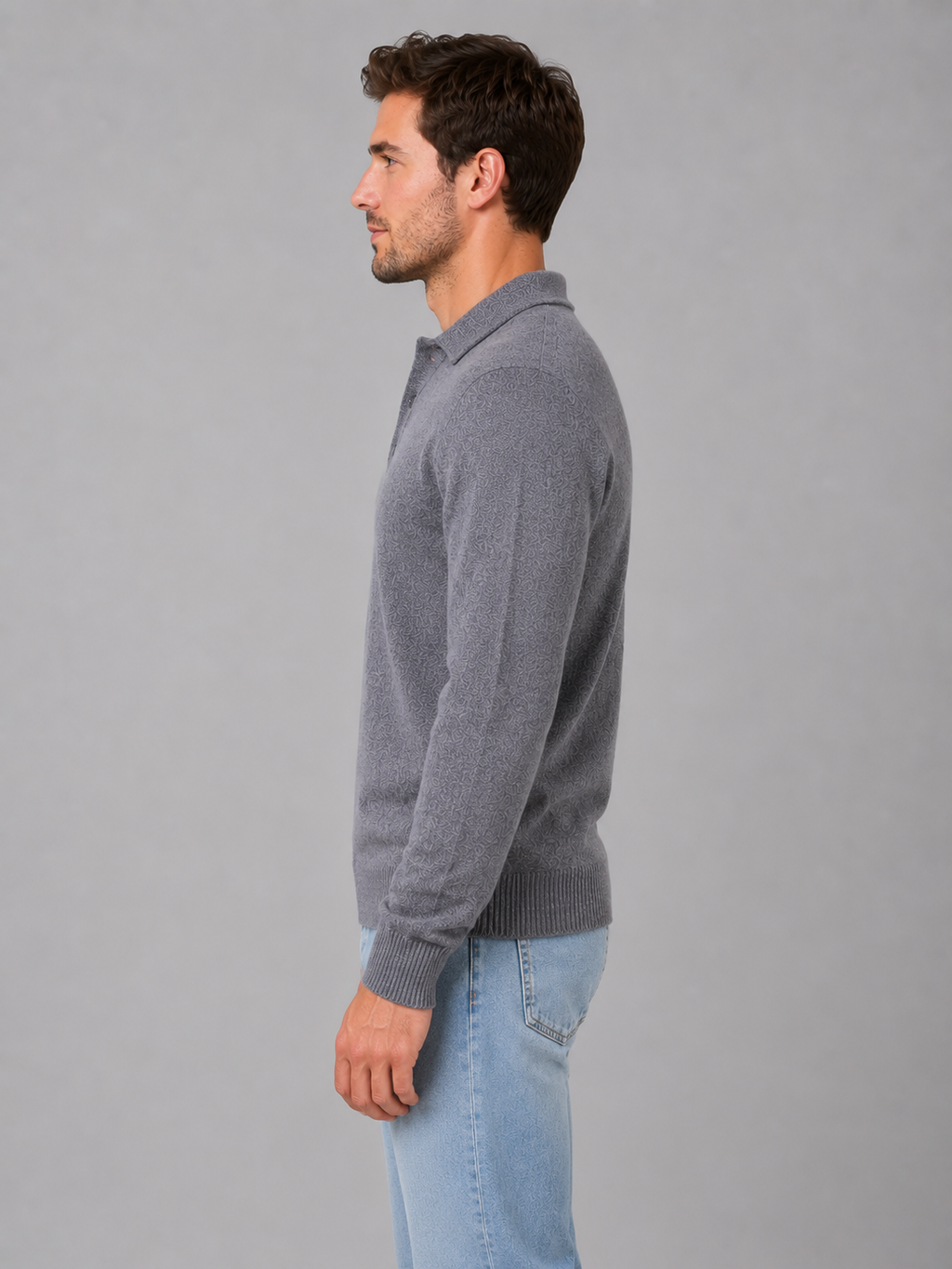 Men's Knit Polo with Button Placket Closure