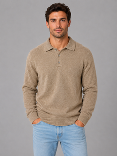 Men's Knit Polo with Button Placket Closure