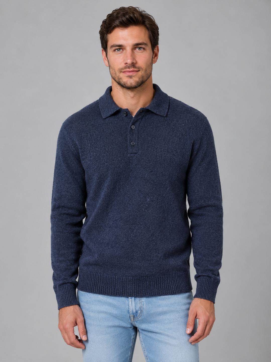 Men's Knit Polo with Button Placket Closure