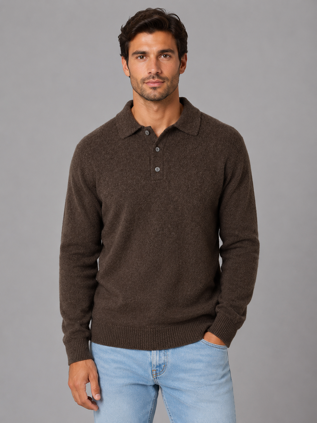 Men's Knit Polo with Button Placket Closure