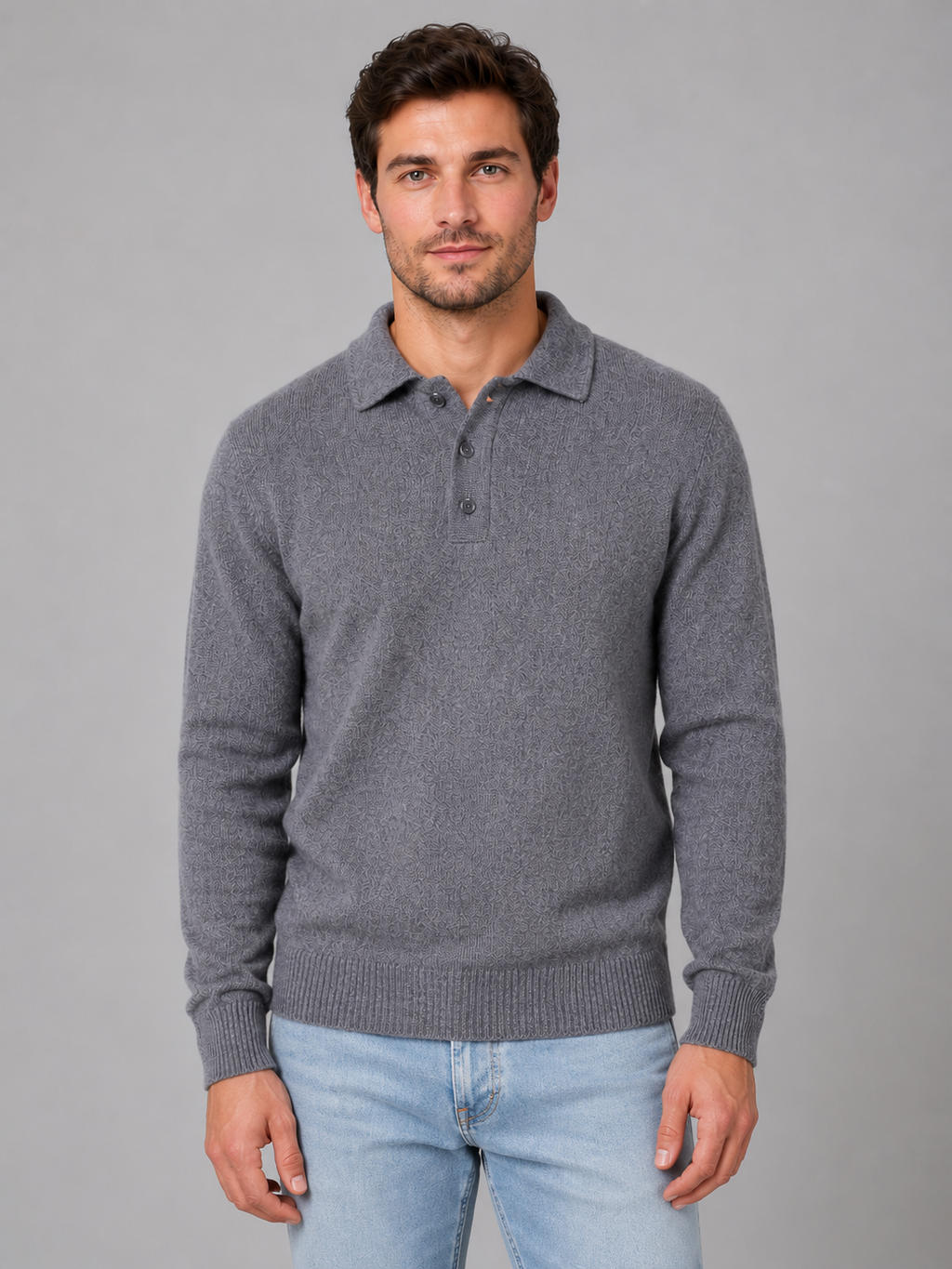 Men's Knit Polo with Button Placket Closure