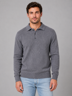 Men's Knit Polo with Button Placket Closure