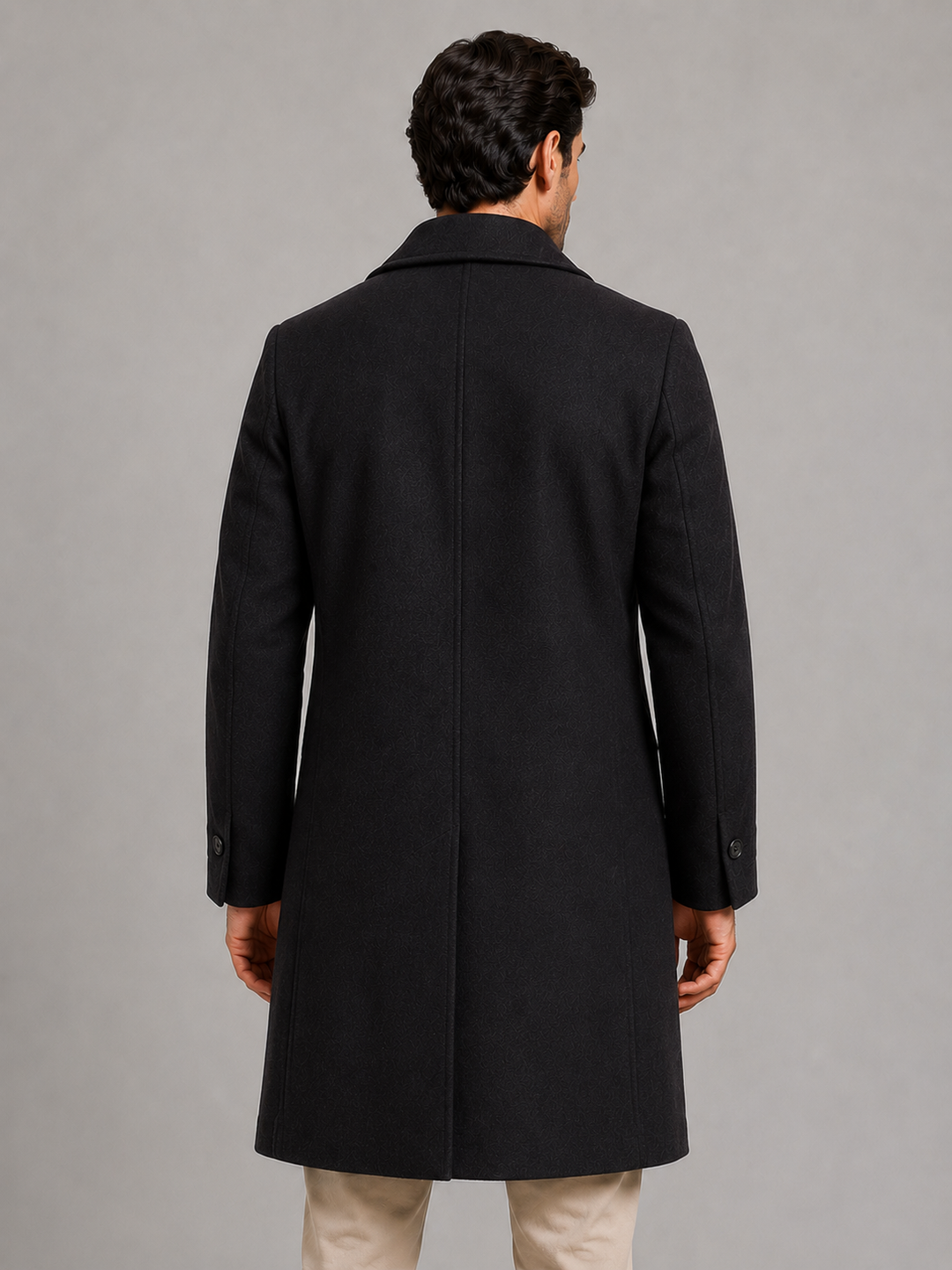 Men's Long Overcoat with Double Breasted Fastening