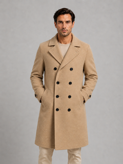 Men's Long Overcoat with Double Breasted Fastening