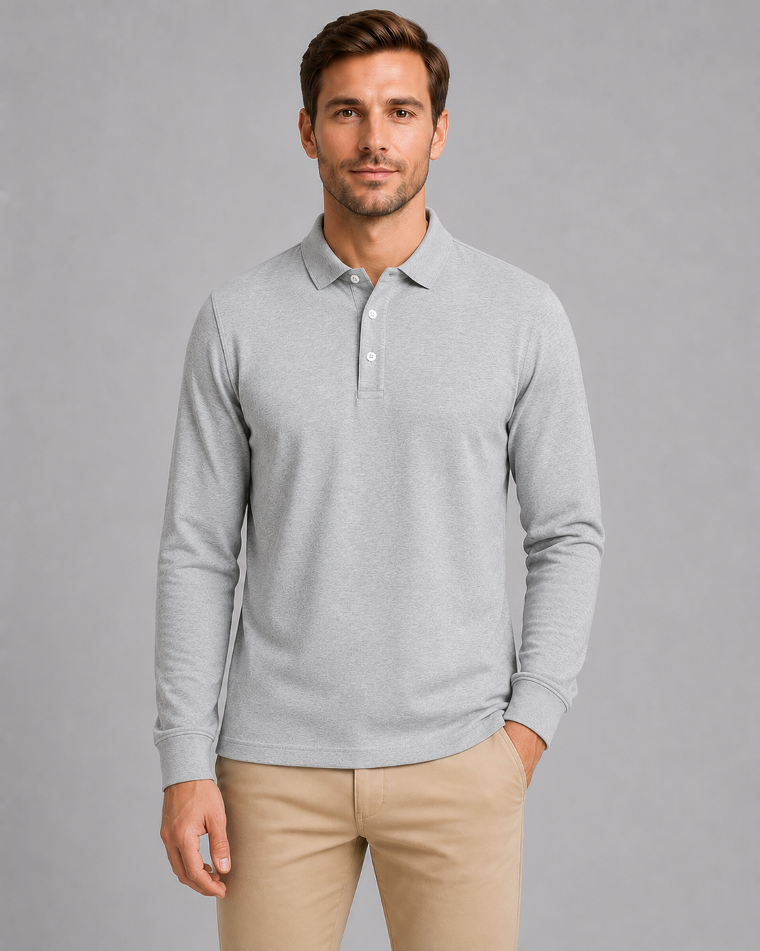 Men’s Long Sleeve Polo Shirt with Button Placket