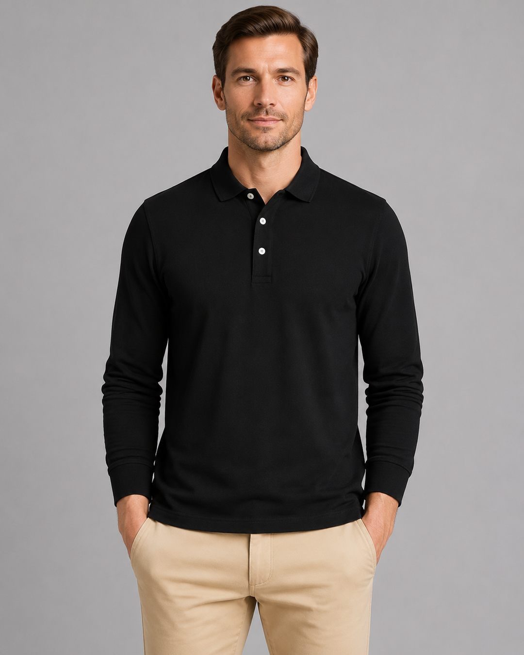 Men’s Long Sleeve Polo Shirt with Button Placket
