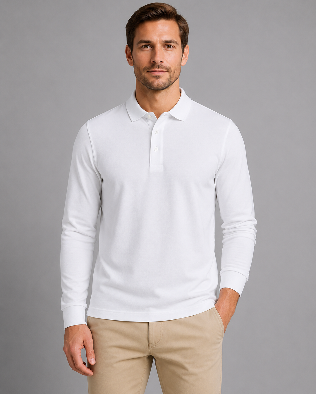 Men’s Long Sleeve Polo Shirt with Button Placket