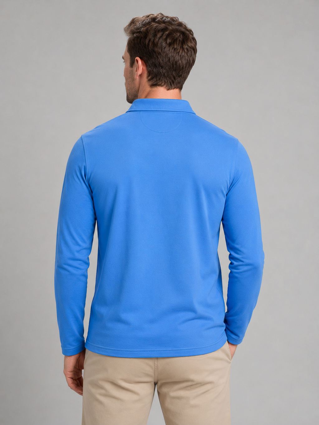 Men's Long Sleeve Polo with Gingham Trim