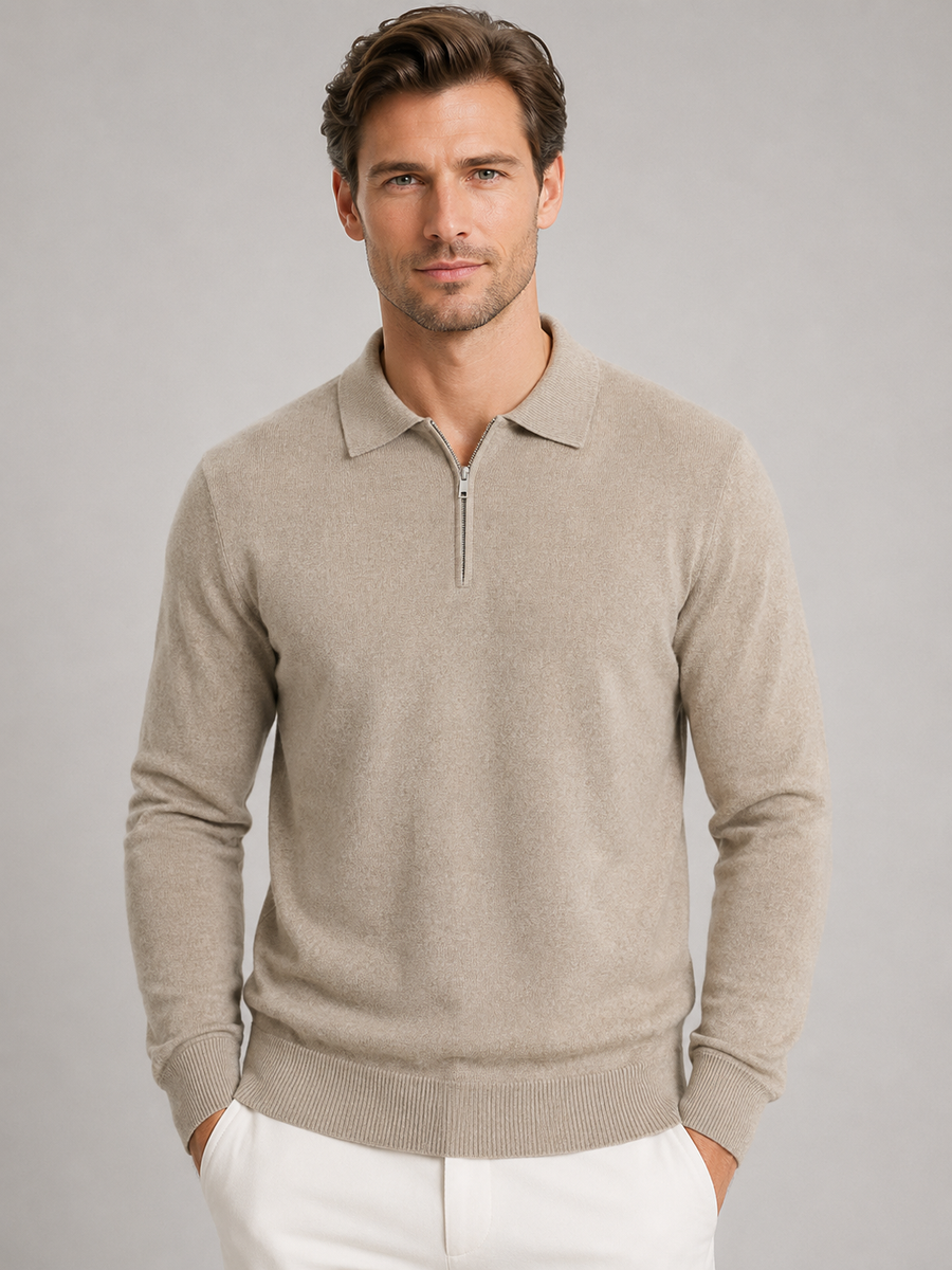 Men's Quarter Zip Jumper - Ribbed Cuff Long Sleeve Sweater