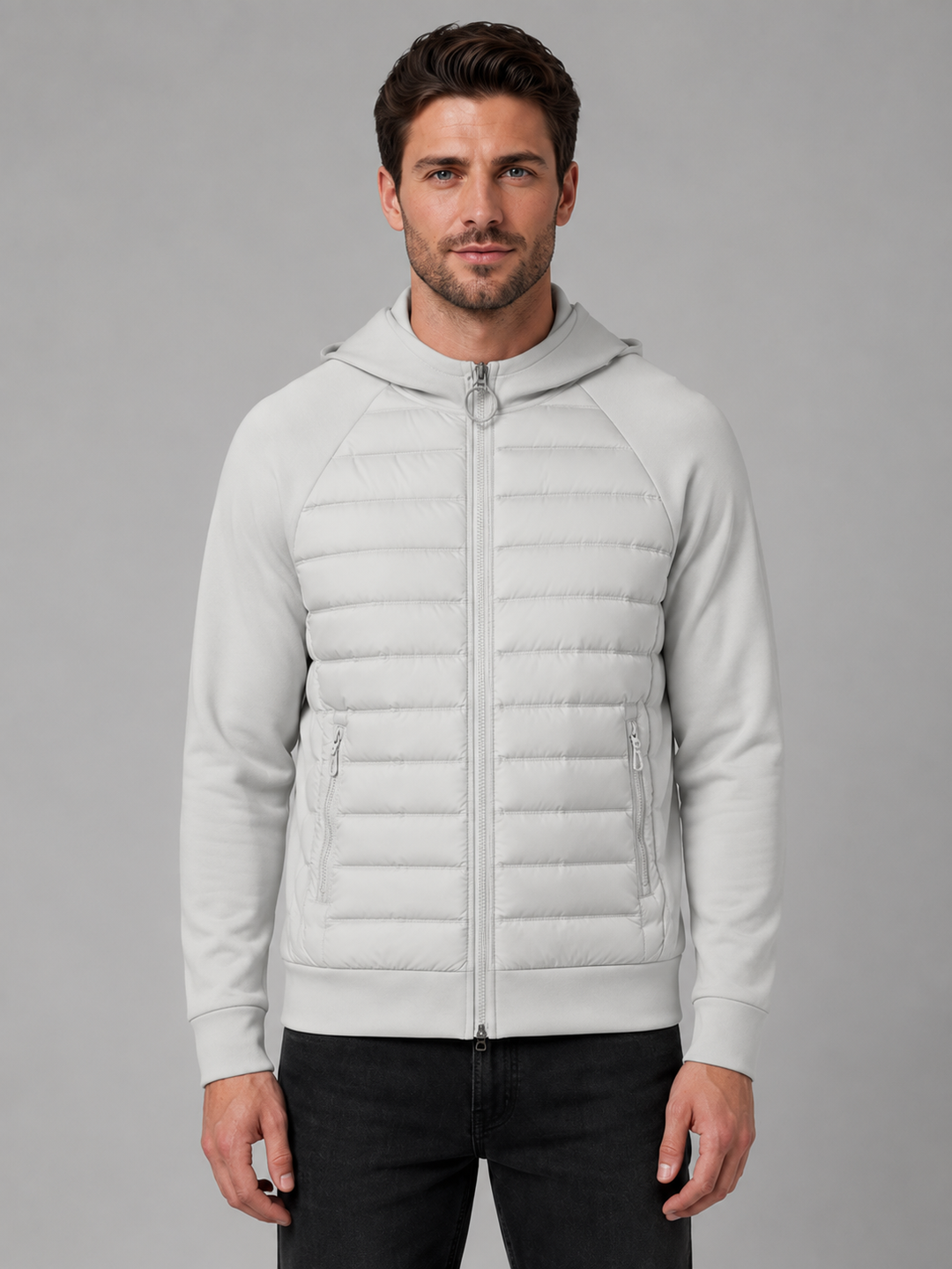 Men's Quilted Hooded Jacket with Zip Pockets