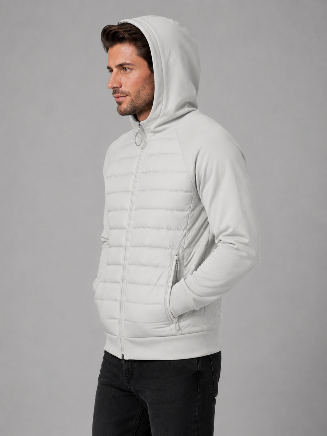 Men's Quilted Hooded Jacket with Zip Pockets